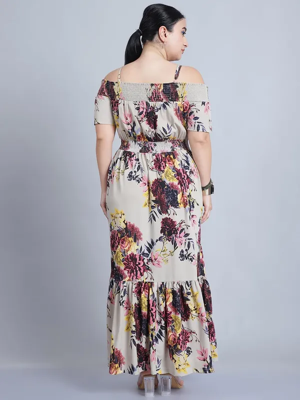 Beige_Crepe_Floral_Dress_For_Women
