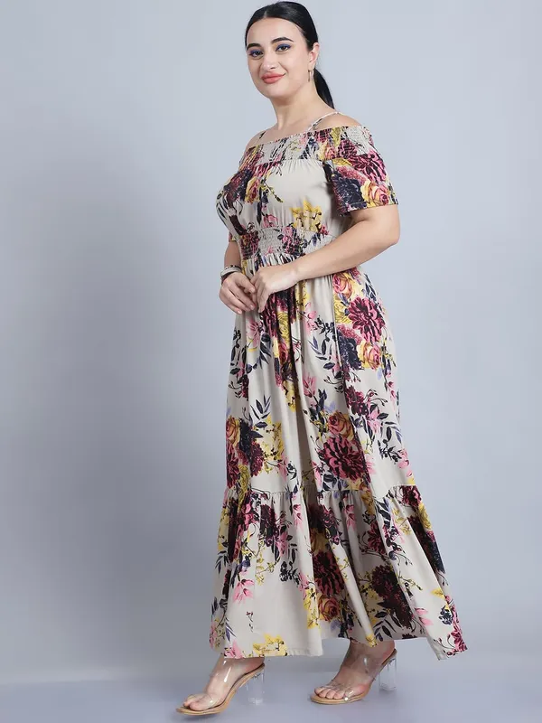 Beige_Crepe_Floral_Dress_For_Women