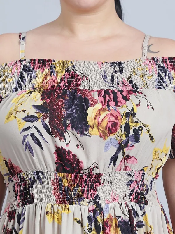 Beige_Crepe_Floral_Dress_For_Women