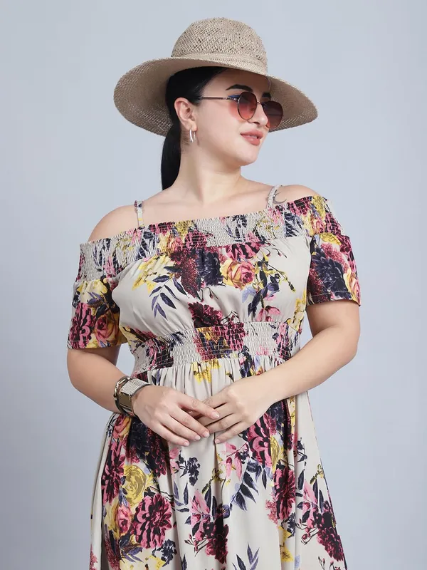Beige_Crepe_Floral_Dress_For_Women