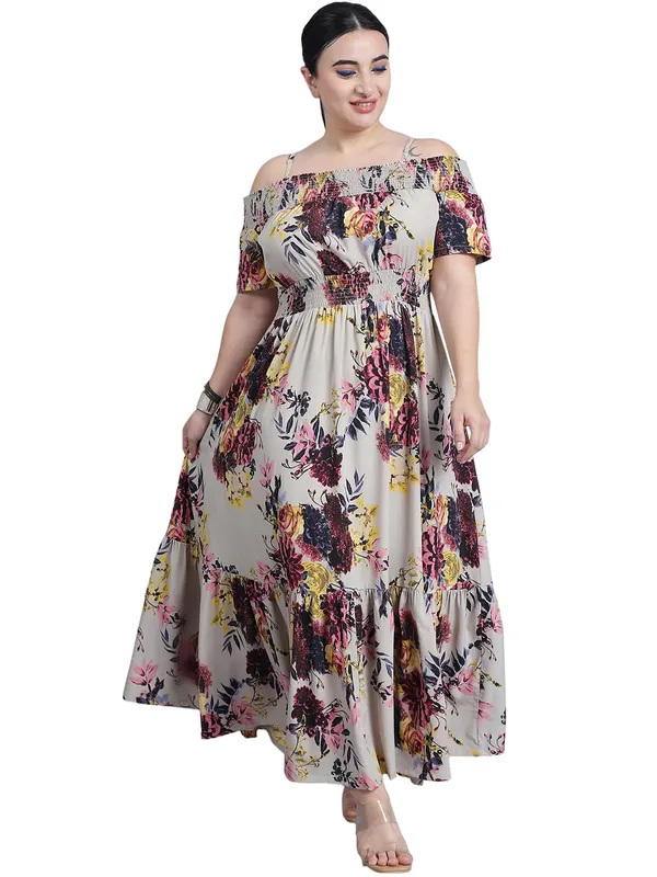 Beige_Crepe_Floral_Dress_For_Women