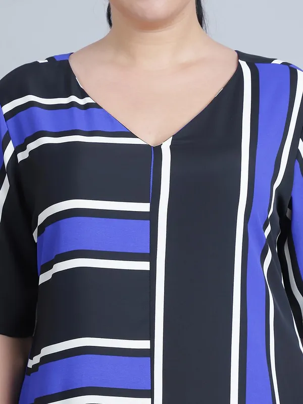 Blue_Polyester_Striped_Dress_For_Women