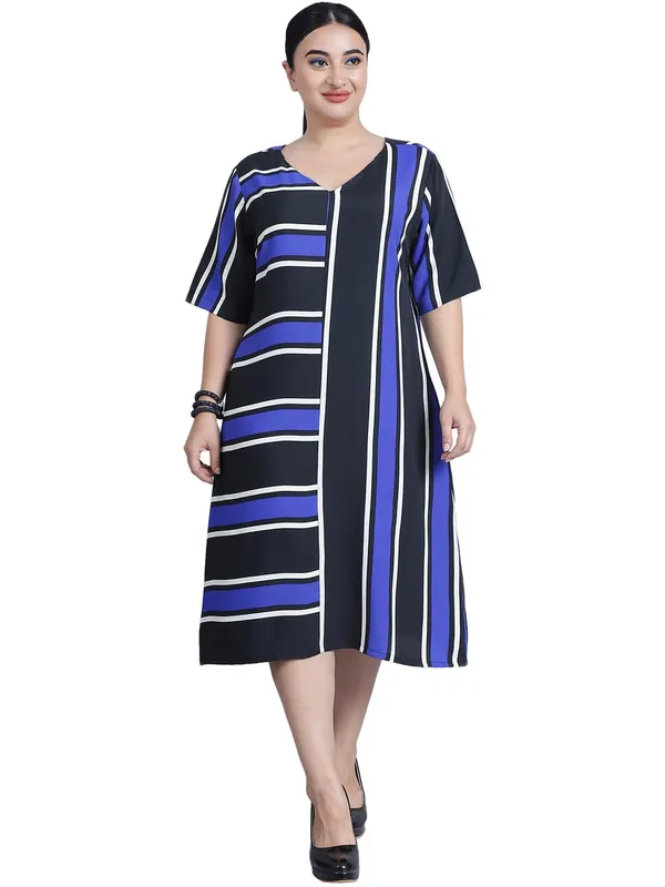 Blue_Polyester_Striped_Dress_For_Women