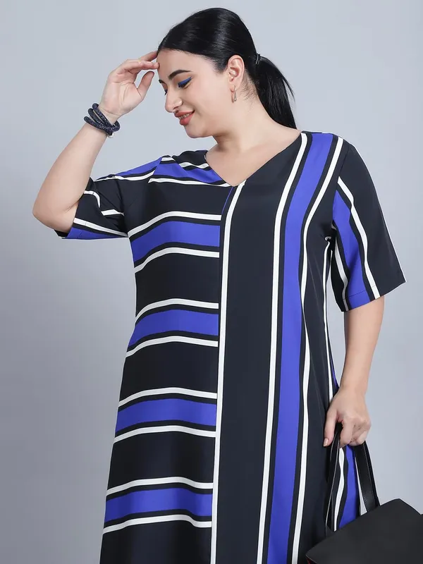 Blue_Polyester_Striped_Dress_For_Women