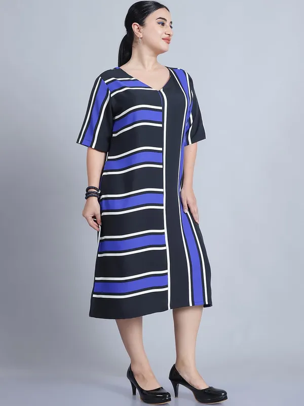 Blue_Polyester_Striped_Dress_For_Women