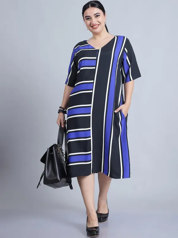Blue_Polyester_Striped_Dress_For_Women