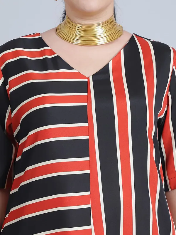 Rust_Polyester_Striped_Dress_For_Women