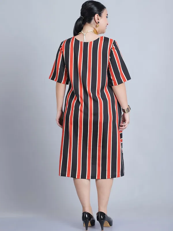 Rust_Polyester_Striped_Dress_For_Women