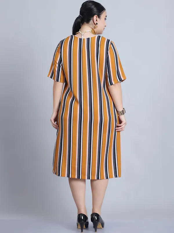 Mustard_Polyester_Striped_Dress_For_Women