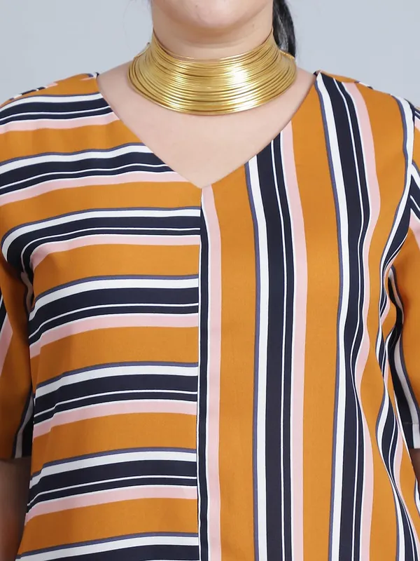 Mustard_Polyester_Striped_Dress_For_Women