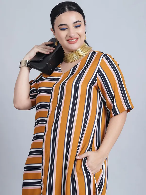 Mustard_Polyester_Striped_Dress_For_Women