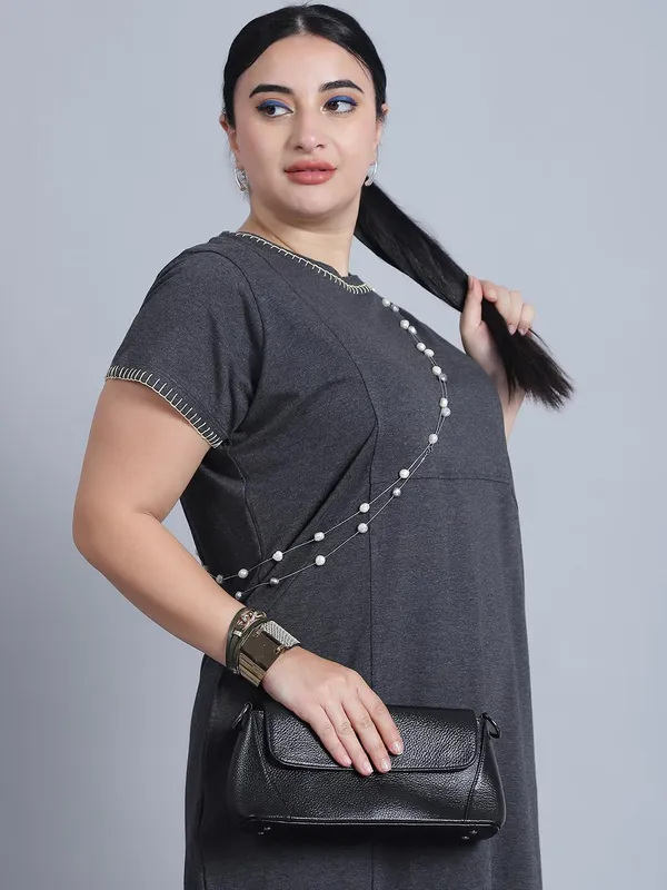 Dark_Melange_Cotton_Blend_Solid_Dress_For_Women