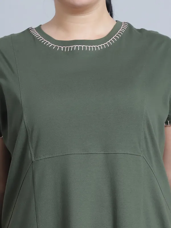 Olive_Cotton_Blend_Solid_Dress_For_Women