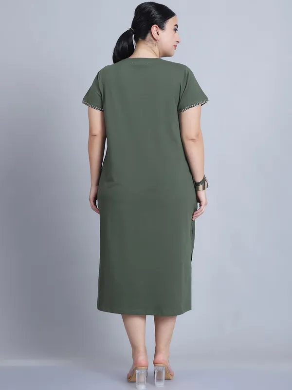 Olive_Cotton_Blend_Solid_Dress_For_Women