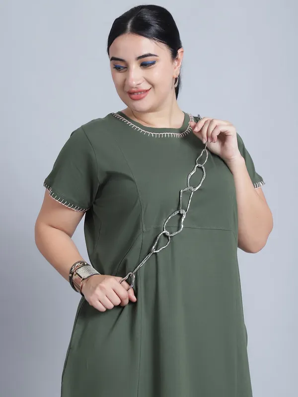 Olive_Cotton_Blend_Solid_Dress_For_Women