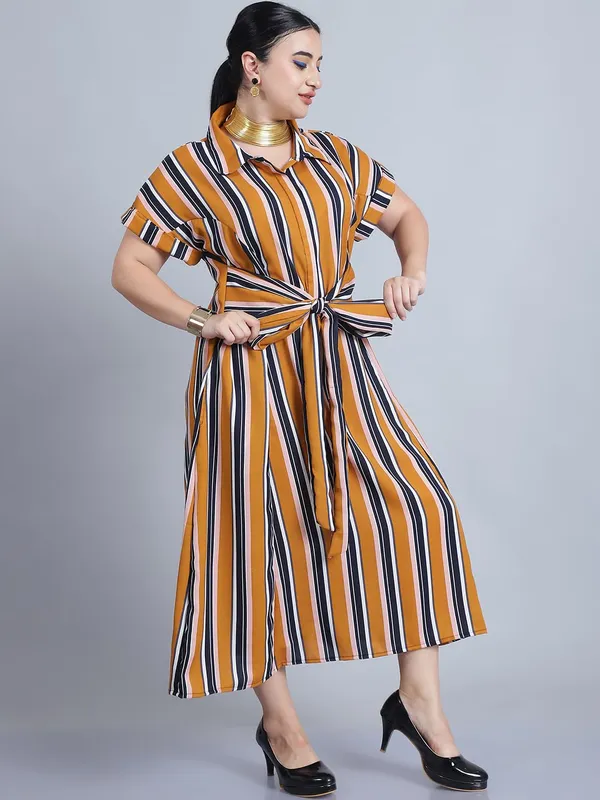 Mustard_Polyester_Striped_Dress_For_Women