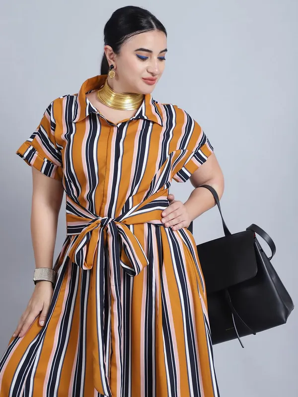 Mustard_Polyester_Striped_Dress_For_Women