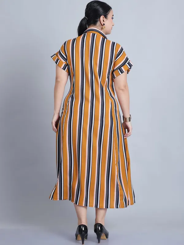 Mustard_Polyester_Striped_Dress_For_Women