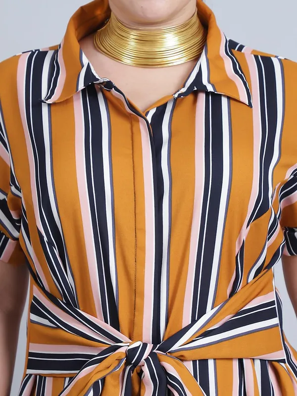 Mustard_Polyester_Striped_Dress_For_Women