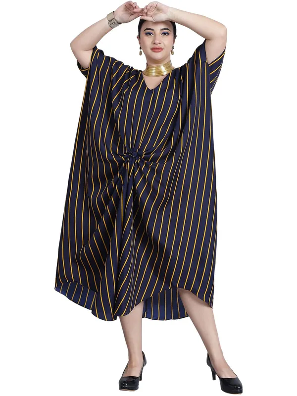 Navy_Blue_Polyester_Striped_Kaftan_For_Women
