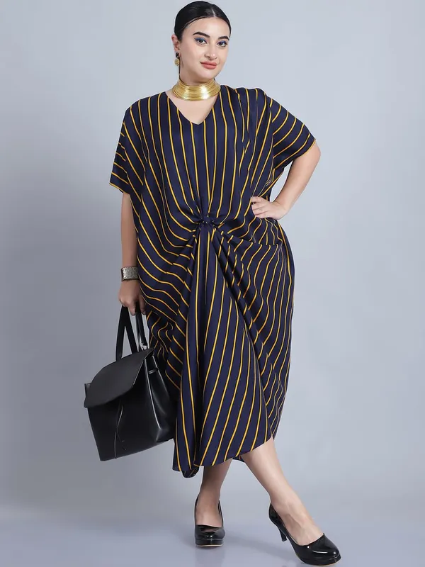 Navy_Blue_Polyester_Striped_Kaftan_For_Women