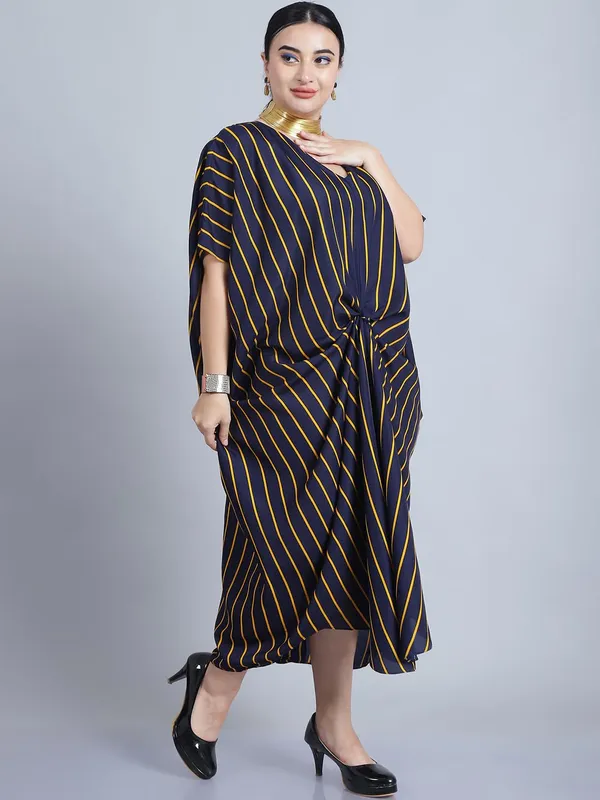 Navy_Blue_Polyester_Striped_Kaftan_For_Women