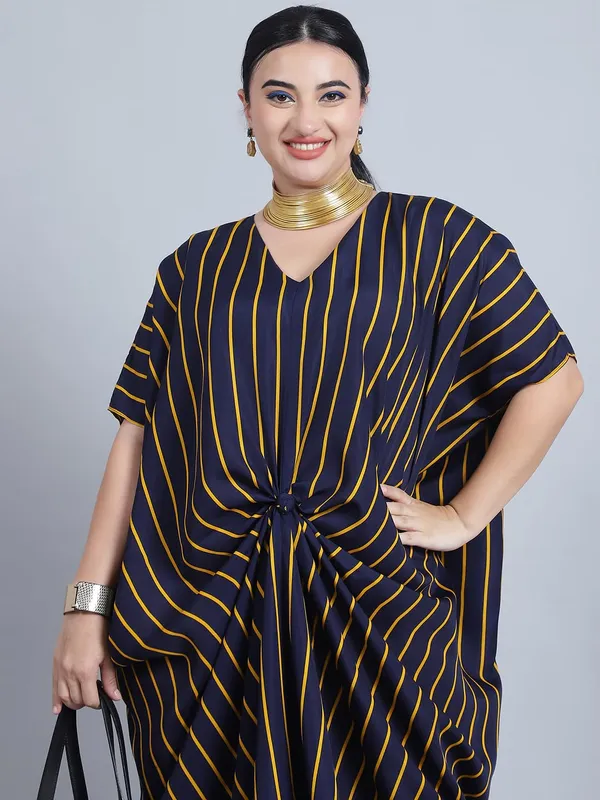 Navy_Blue_Polyester_Striped_Kaftan_For_Women