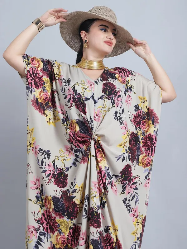 Beige_Polyester_Floral_Kaftan_For_Women