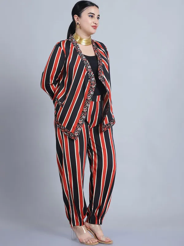 Rust_Polyester_Striped_Clothing_Set_For_Women