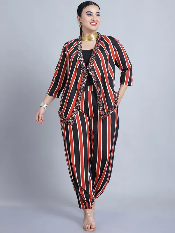Rust_Polyester_Striped_Clothing_Set_For_Women