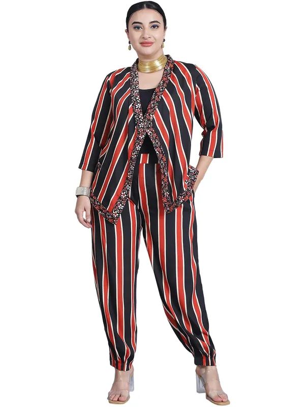 Rust_Polyester_Striped_Clothing_Set_For_Women
