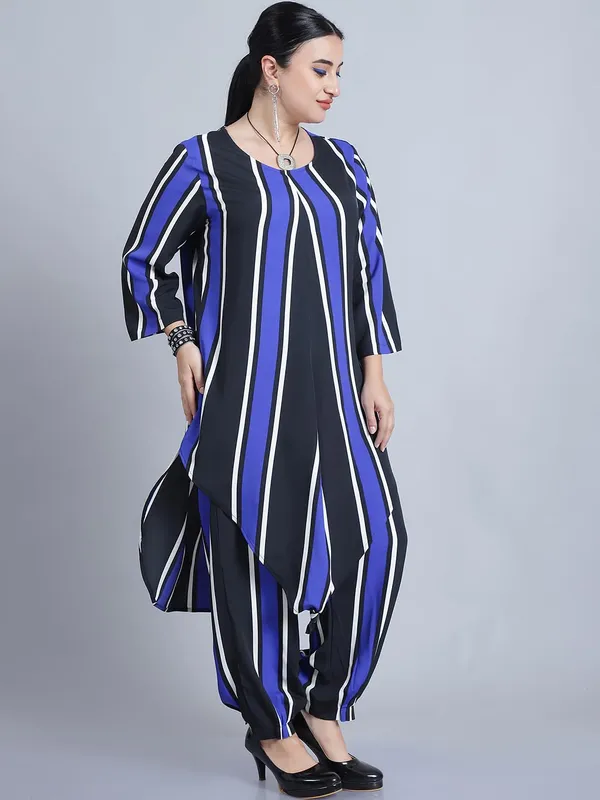 Blue_Polyester_Striped_Clothing_Set_For_Women