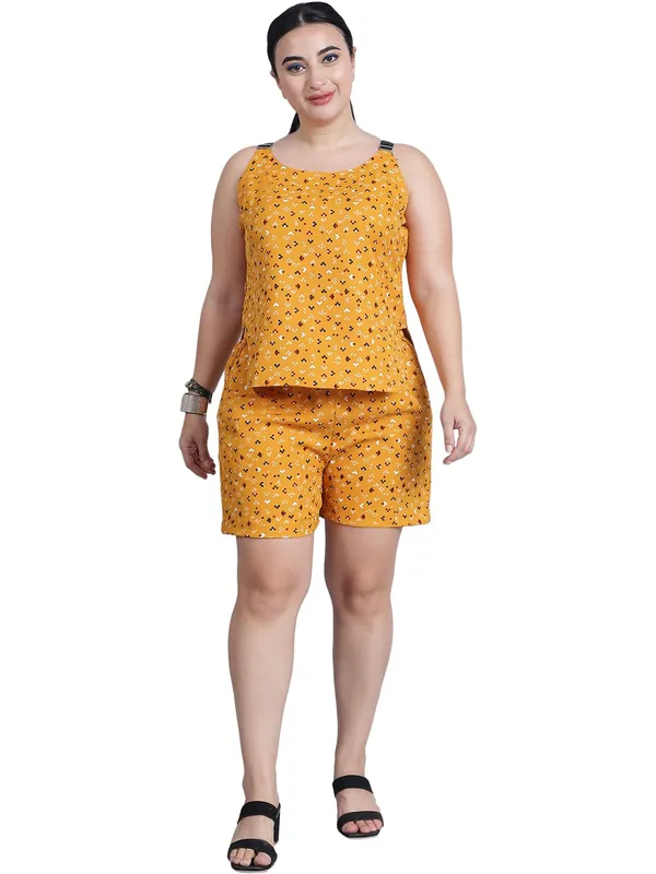 Mustard_Polyester_Floral_Clothing_Set_For_Women