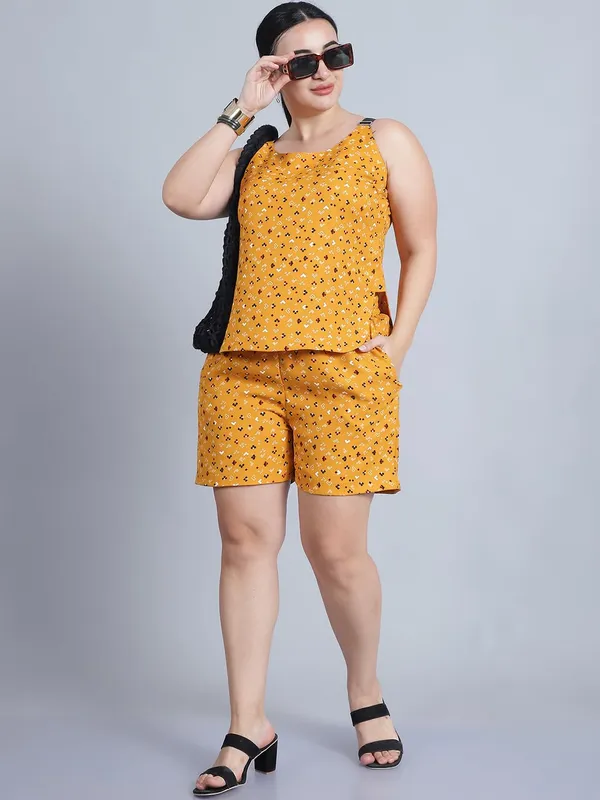Mustard_Polyester_Floral_Clothing_Set_For_Women