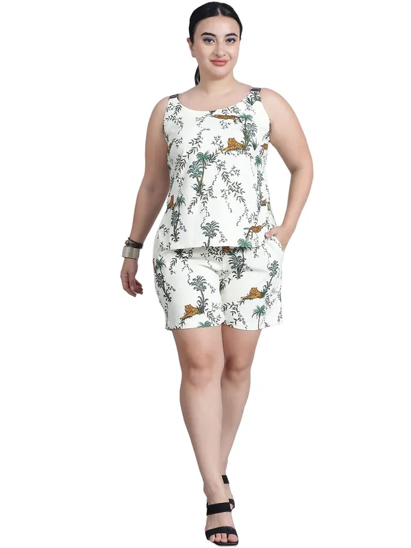 Cream_Polyester_Floral_Clothing_Set_For_Women