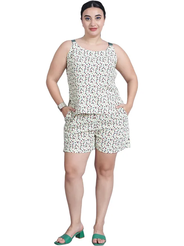 Cream_Polyester_Floral_Clothing_Set_For_Women