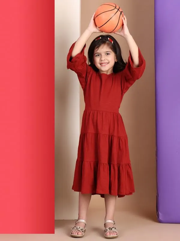 Tan_Cotton_Blend_Solid_Dress_For_Kids