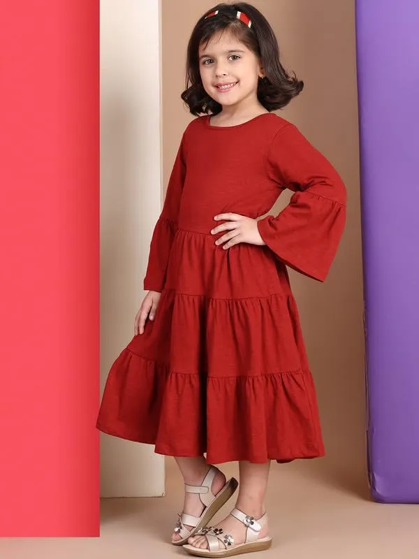 Tan_Cotton_Blend_Solid_Dress_For_Kids