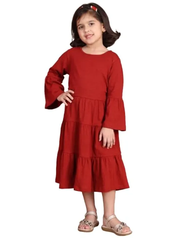 Tan_Cotton_Blend_Solid_Dress_For_Kids
