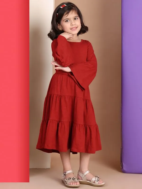 Tan_Cotton_Blend_Solid_Dress_For_Kids