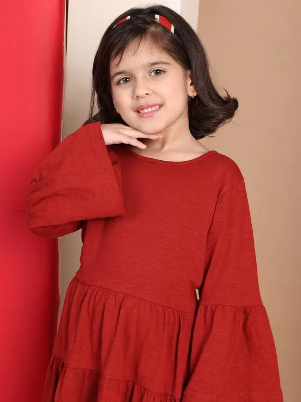 Tan_Cotton_Blend_Solid_Dress_For_Kids