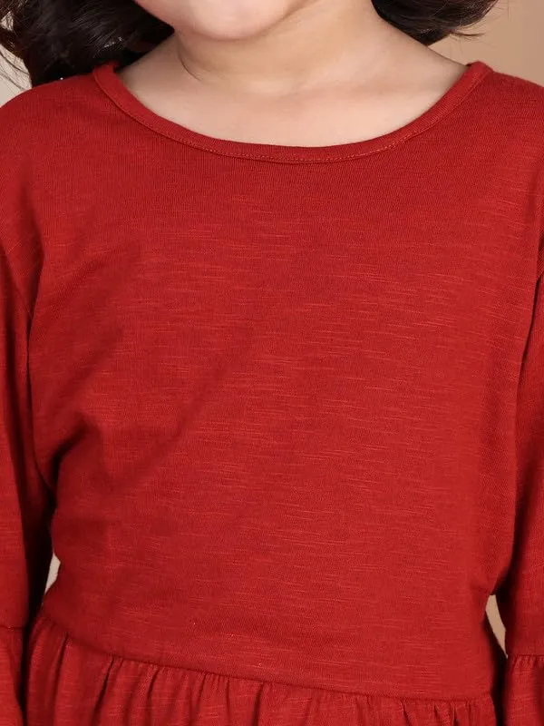 Tan_Cotton_Blend_Solid_Dress_For_Kids