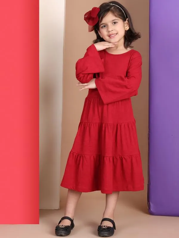 Red_Cotton_Blend_Solid_Dress_For_Kids