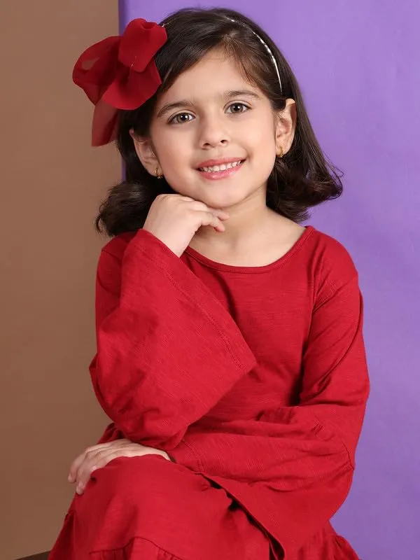 Red_Cotton_Blend_Solid_Dress_For_Kids