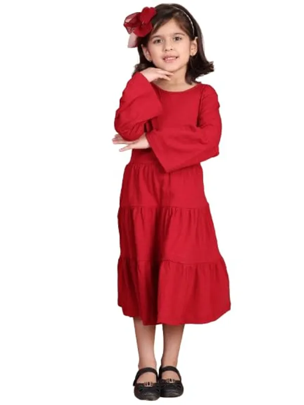 Red_Cotton_Blend_Solid_Dress_For_Kids