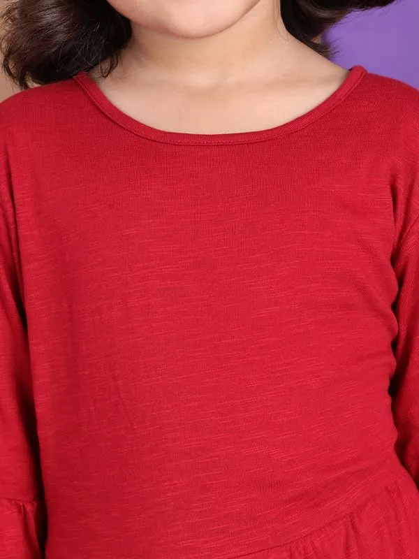 Red_Cotton_Blend_Solid_Dress_For_Kids