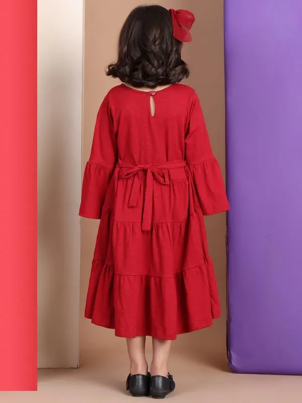 Red_Cotton_Blend_Solid_Dress_For_Kids