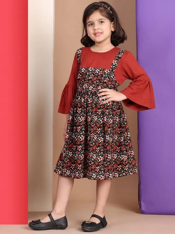 Rust_Cotton_Blend_Printed_Dress_For_Kids