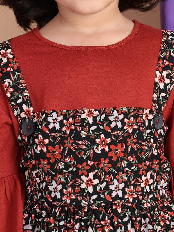 Rust_Cotton_Blend_Printed_Dress_For_Kids