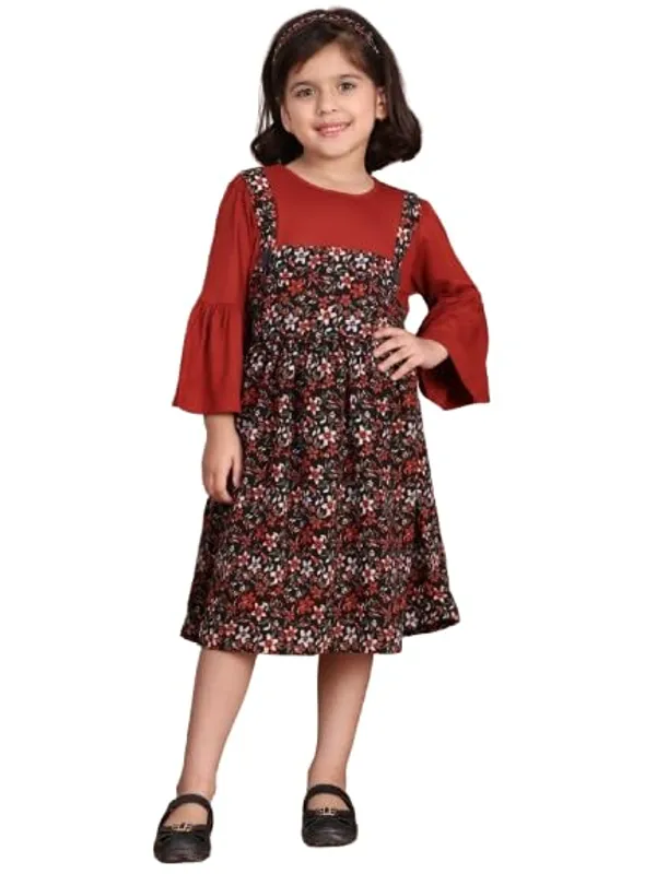 Rust_Cotton_Blend_Printed_Dress_For_Kids